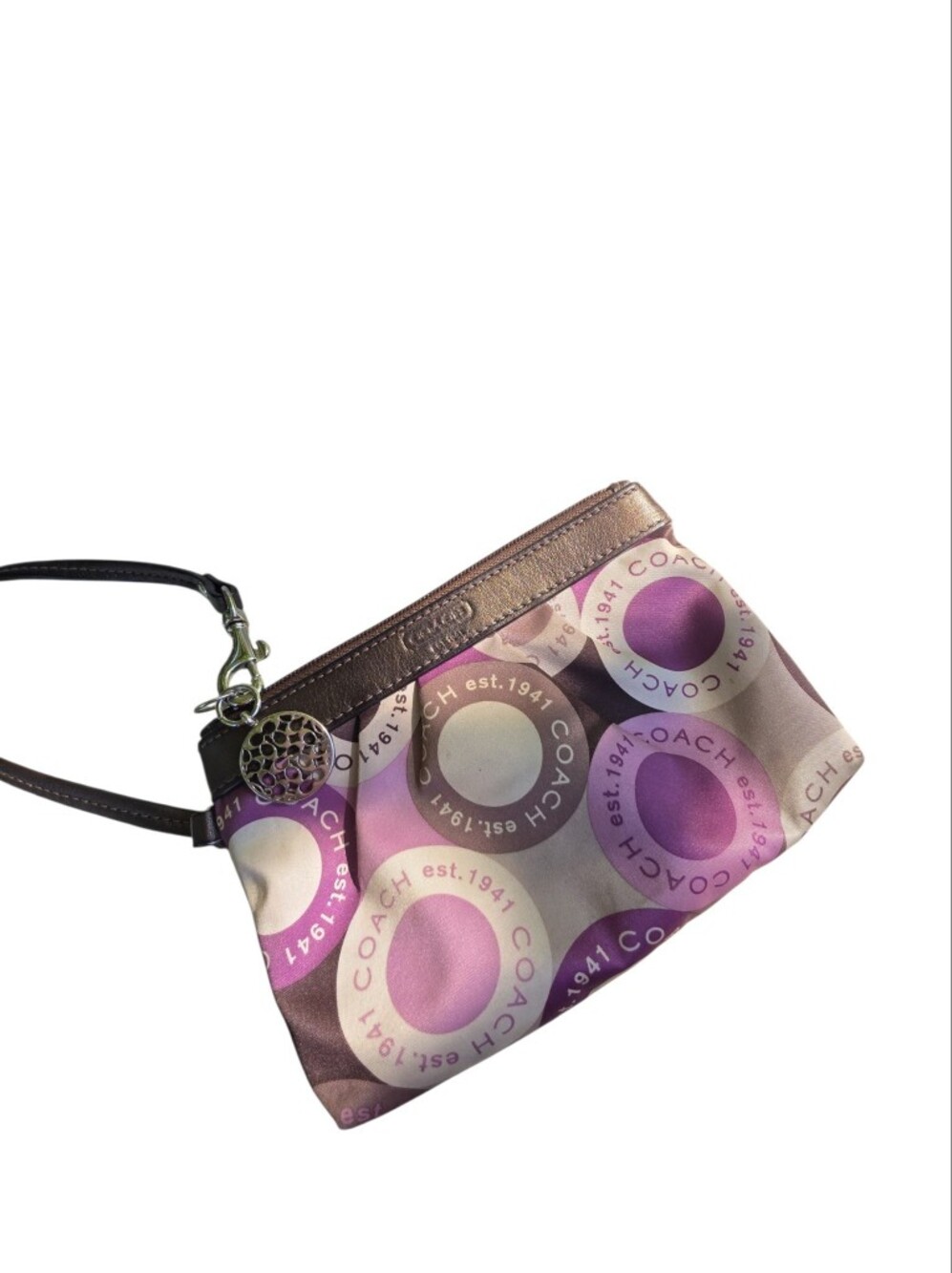Coach Pink and Purple Signature Circle Wristlet